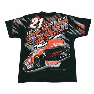 Vintage Elliott Sadler All Over Print T-Shirt #21 Black Mens Size XL Motorcraft